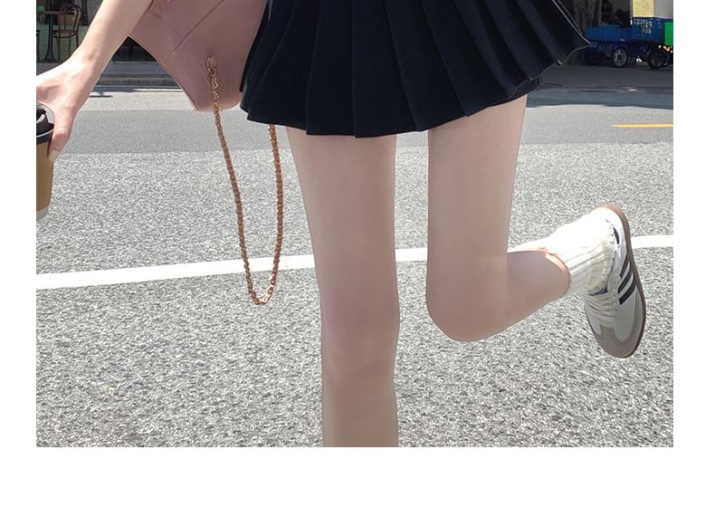 Notica - Set: Hoge taille effen accordeon geplooide mini A-lijn skort + riem