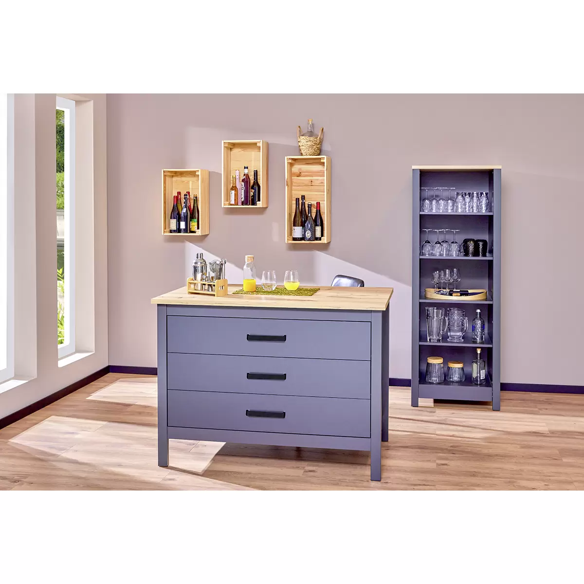 Kücheninsel Piazza Nero 3S anthrazit,Artisan Eiche