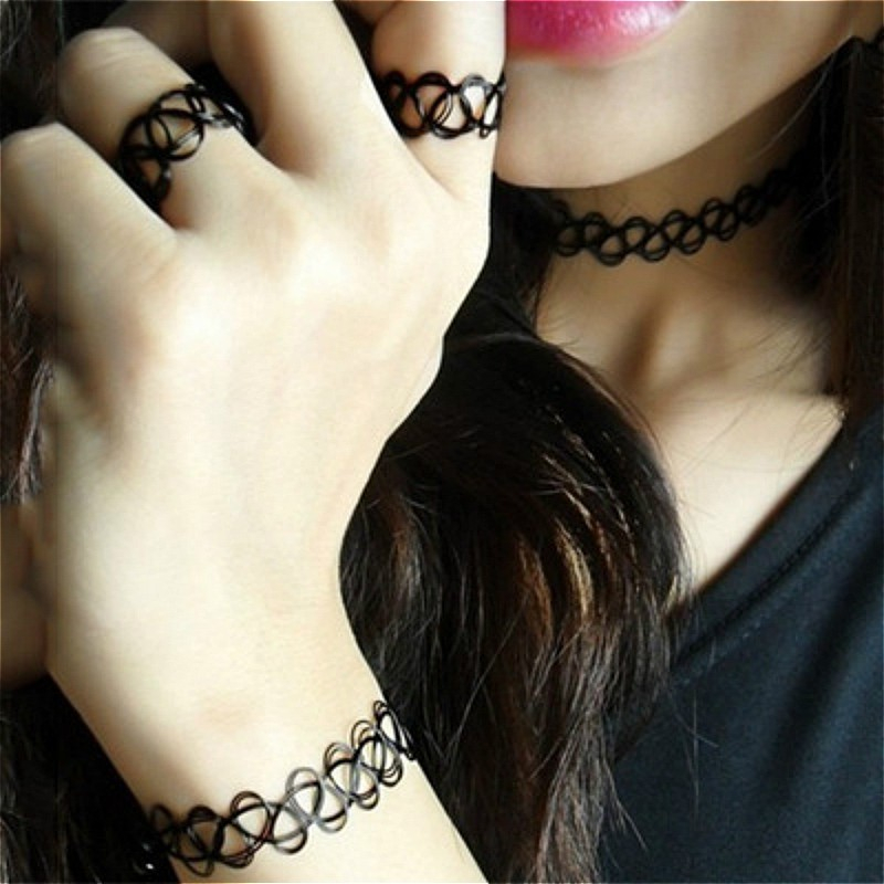 (12er Set) Elastische Halskette Henna Choker Accessoire - Bunt 1