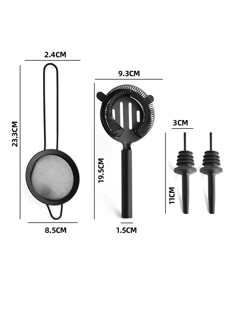 (8-tlg. Set) 0.6L Edelstahl Cocktail Mixer Bar Shaker Kit - Schwarz (Matt)