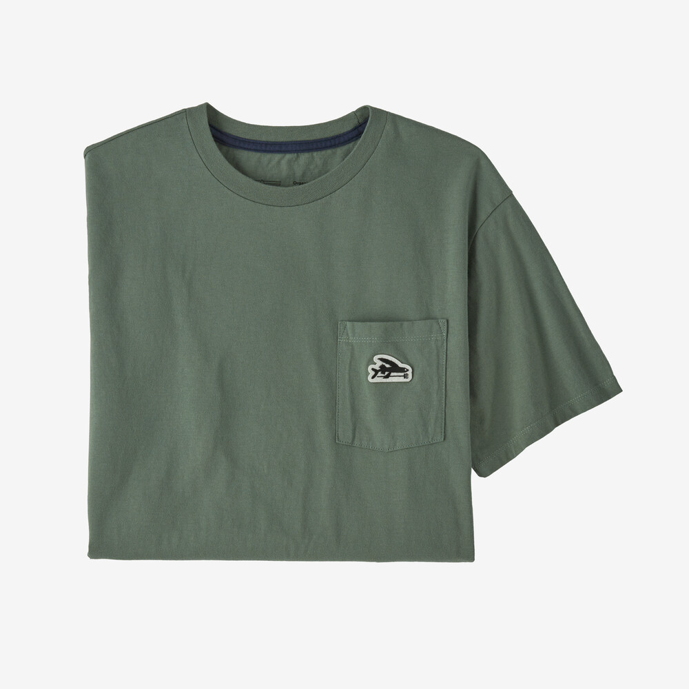 T-Shirt mit fliegendem Fisch-Filzaufnäher und Bio-Tasche