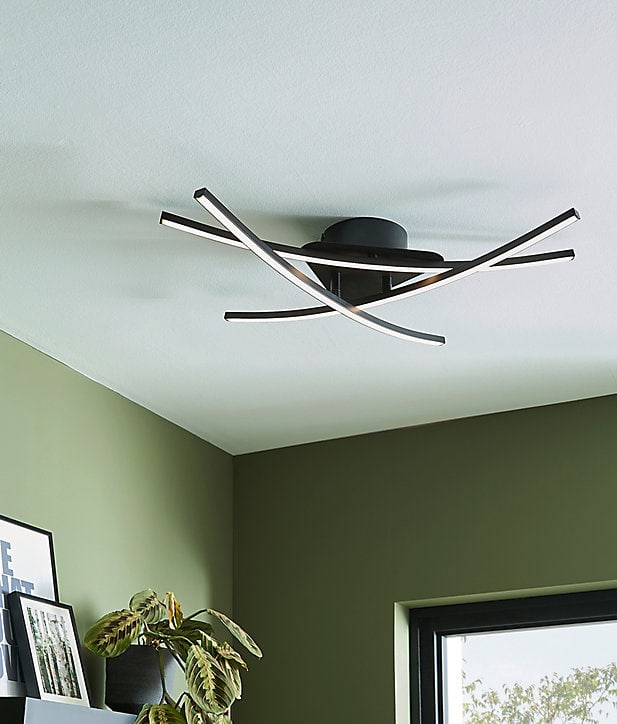 Plafonnier LED intégrée 1700lm 21W blanc neutre GoodHome Alani noir mat l.57 x H.9.5 x P.50 cm