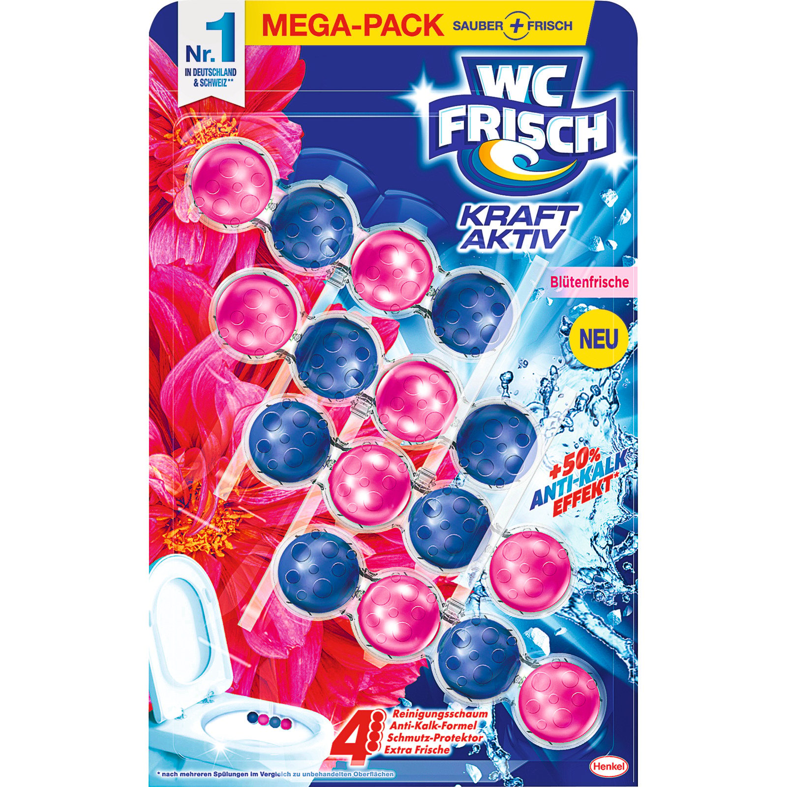 WC Frisch Einhänger Kraft Aktiv Blüten-Frische 4 x 50 g
