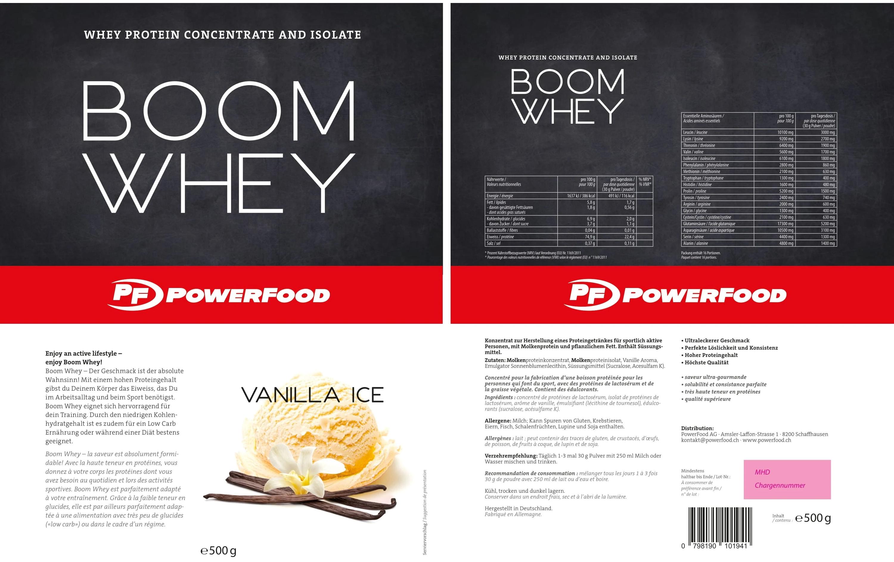 Pulver One Boom Whey Vanille 500 gWhey Pulver Supplement