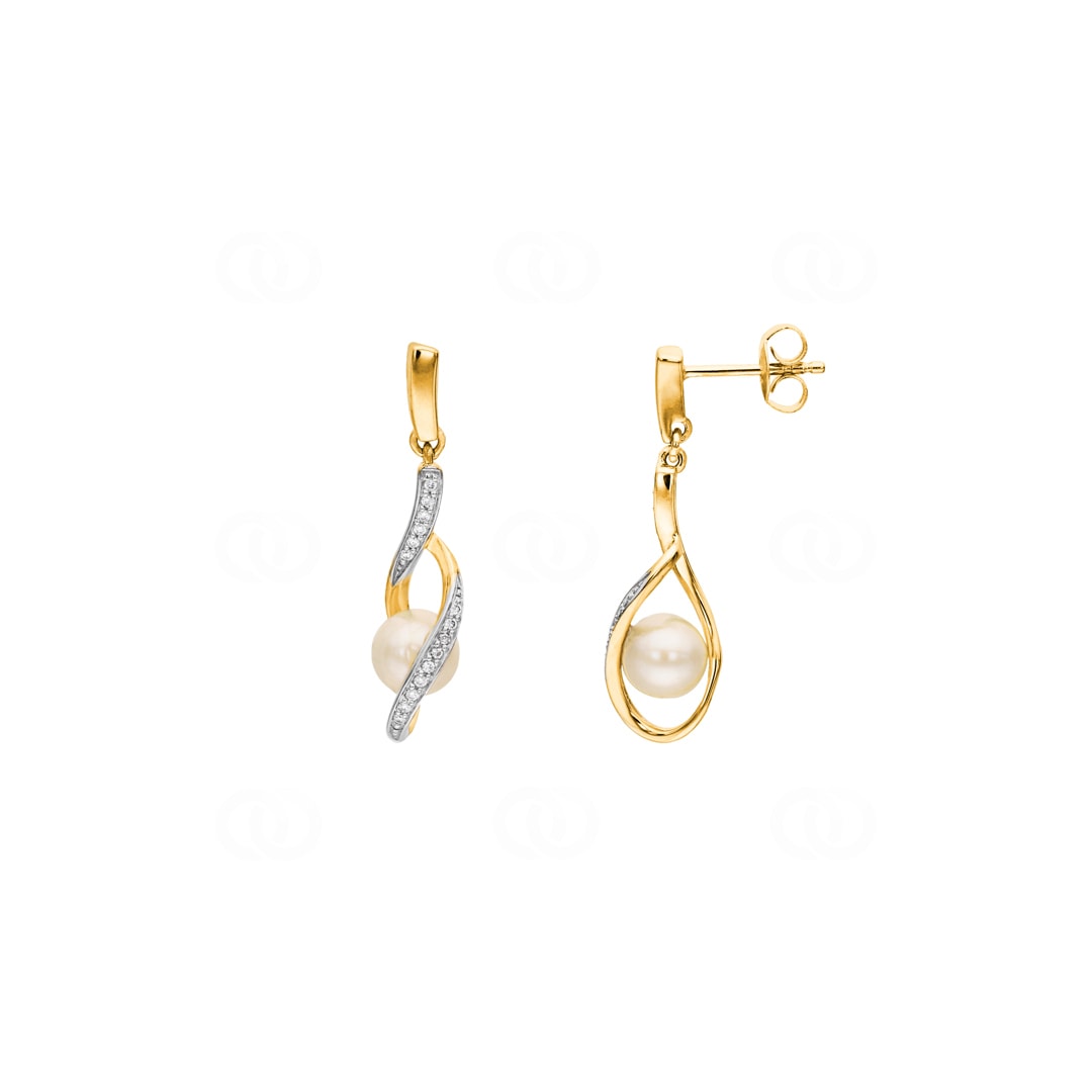 Ohrhänger 750/18 K Gelbgold mit Diamanten 0.11 ct H/si & Süsswasserzuchtperlen