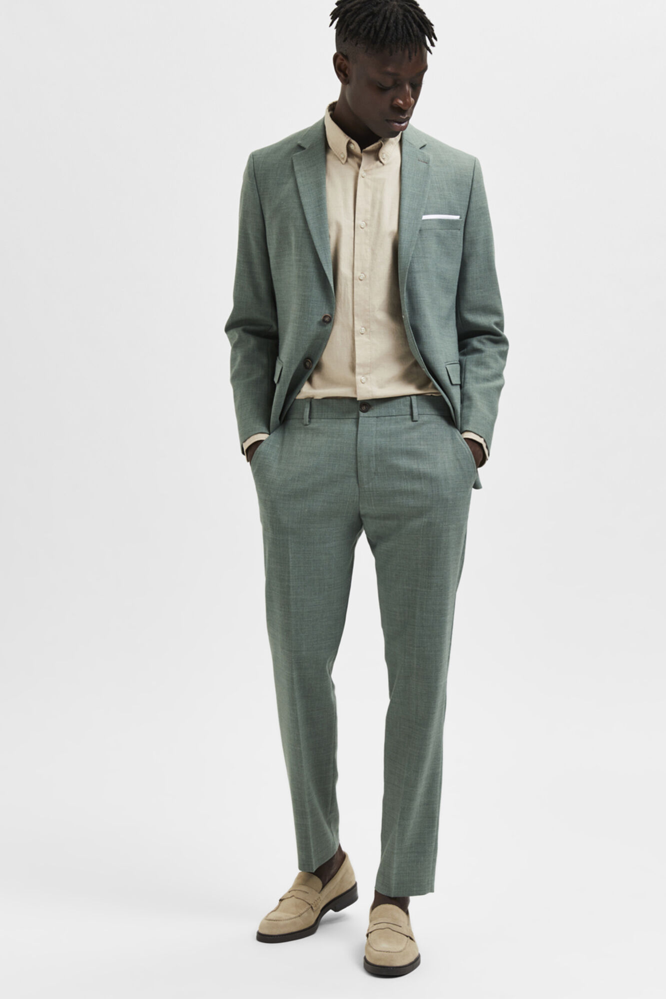 Calça de lino slim fit - Verde