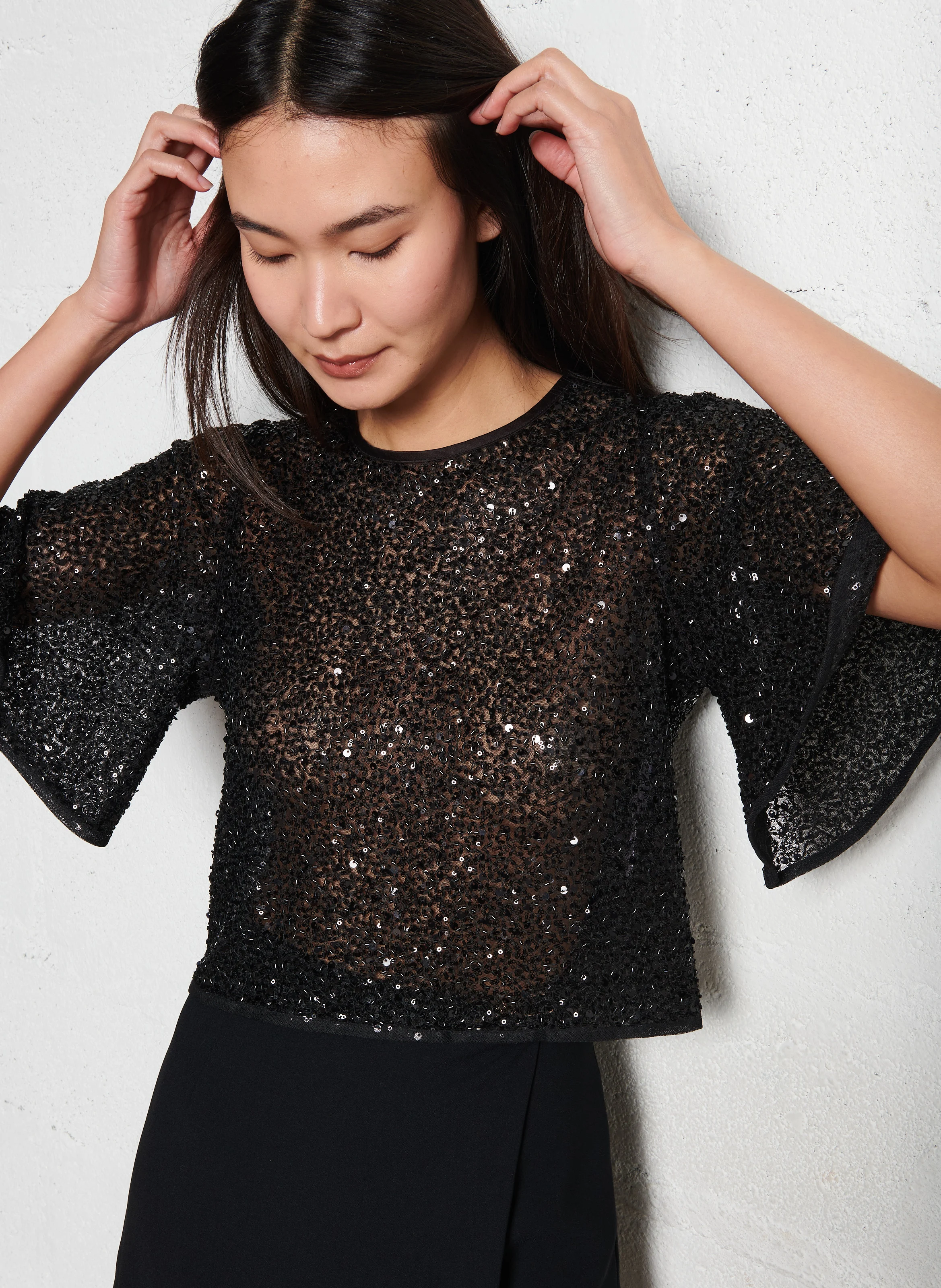 BLING - Top droit brodé | Noir