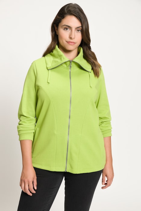 Sweatjacke, drapierter Stehkragen, Kunstleder-Details