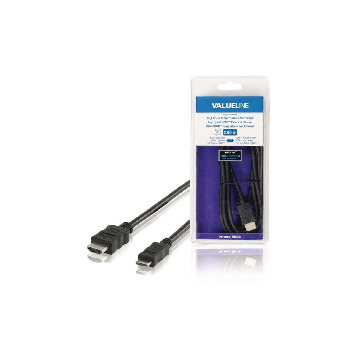High Speed HDMI-Kabel med Ethernet HDMI Kontakt - HDMI Mini Han 2.00 m Sort
