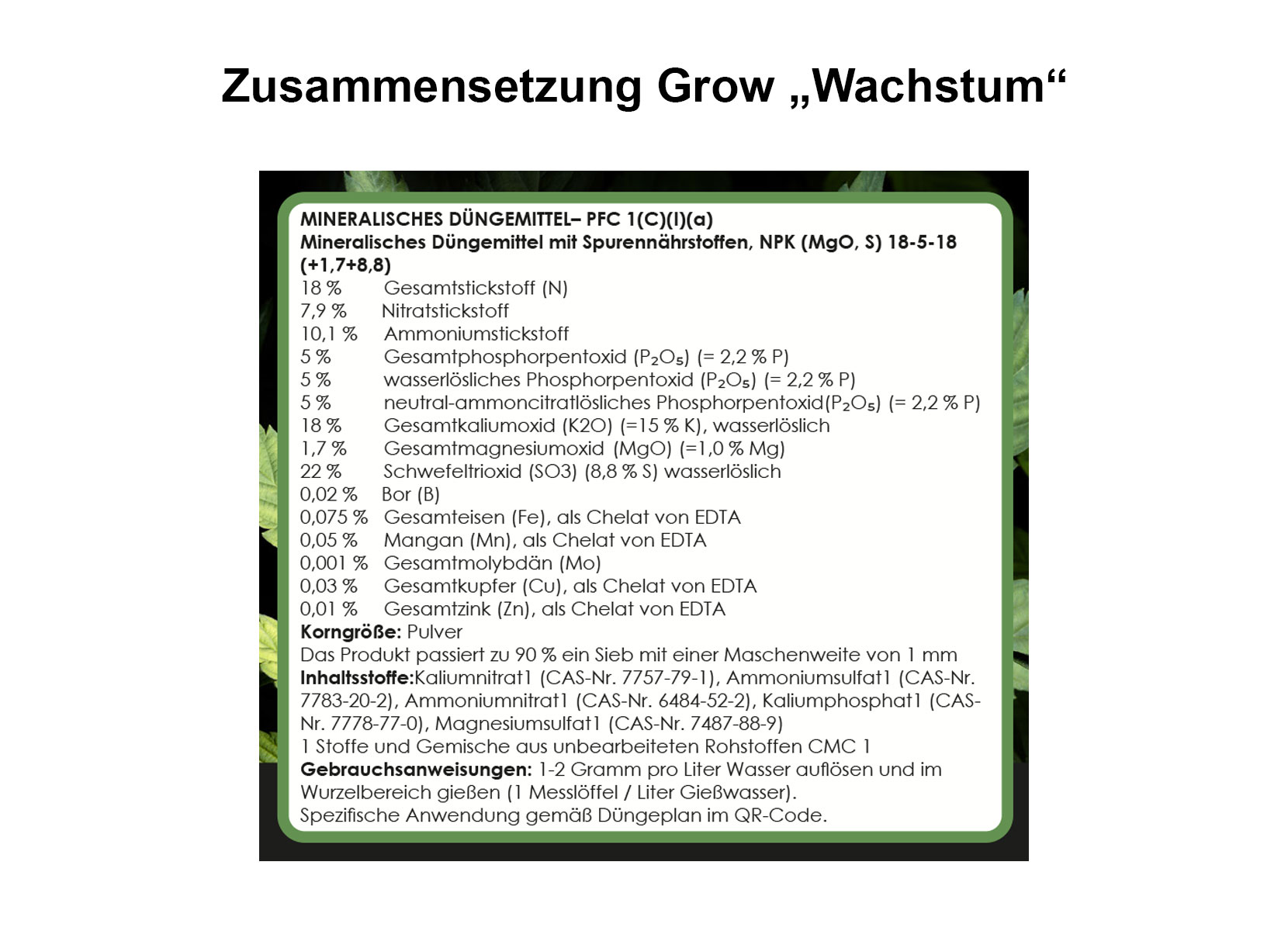 Hanfpflanzen-Dünger Grow Wachstum + Blüte Nährsalz 2x500g