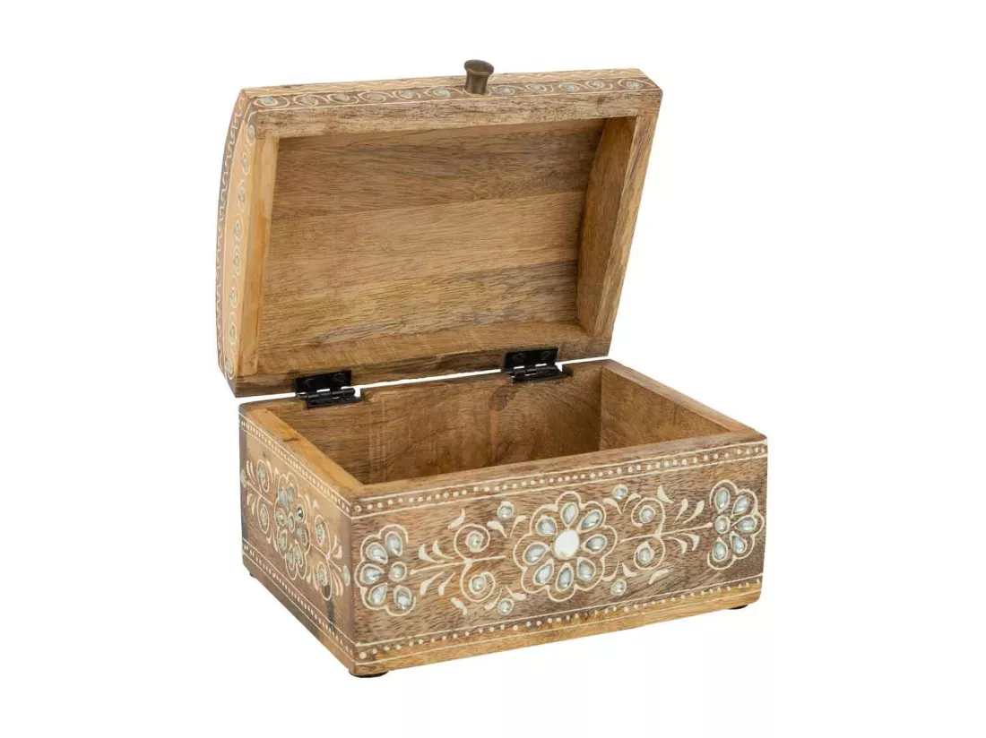Coffret à bijoux en bois peint artisanal marron 18x14x11,5h