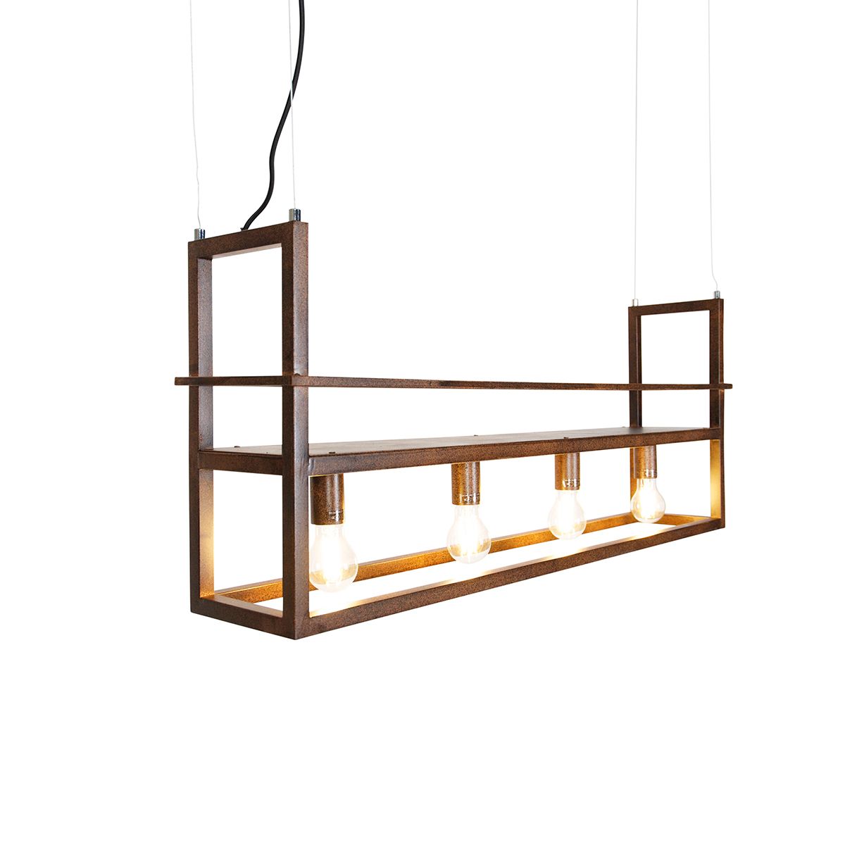 Smart hanglamp roestbruin met rek incl. 4 Wifi A60 - Cage Rack