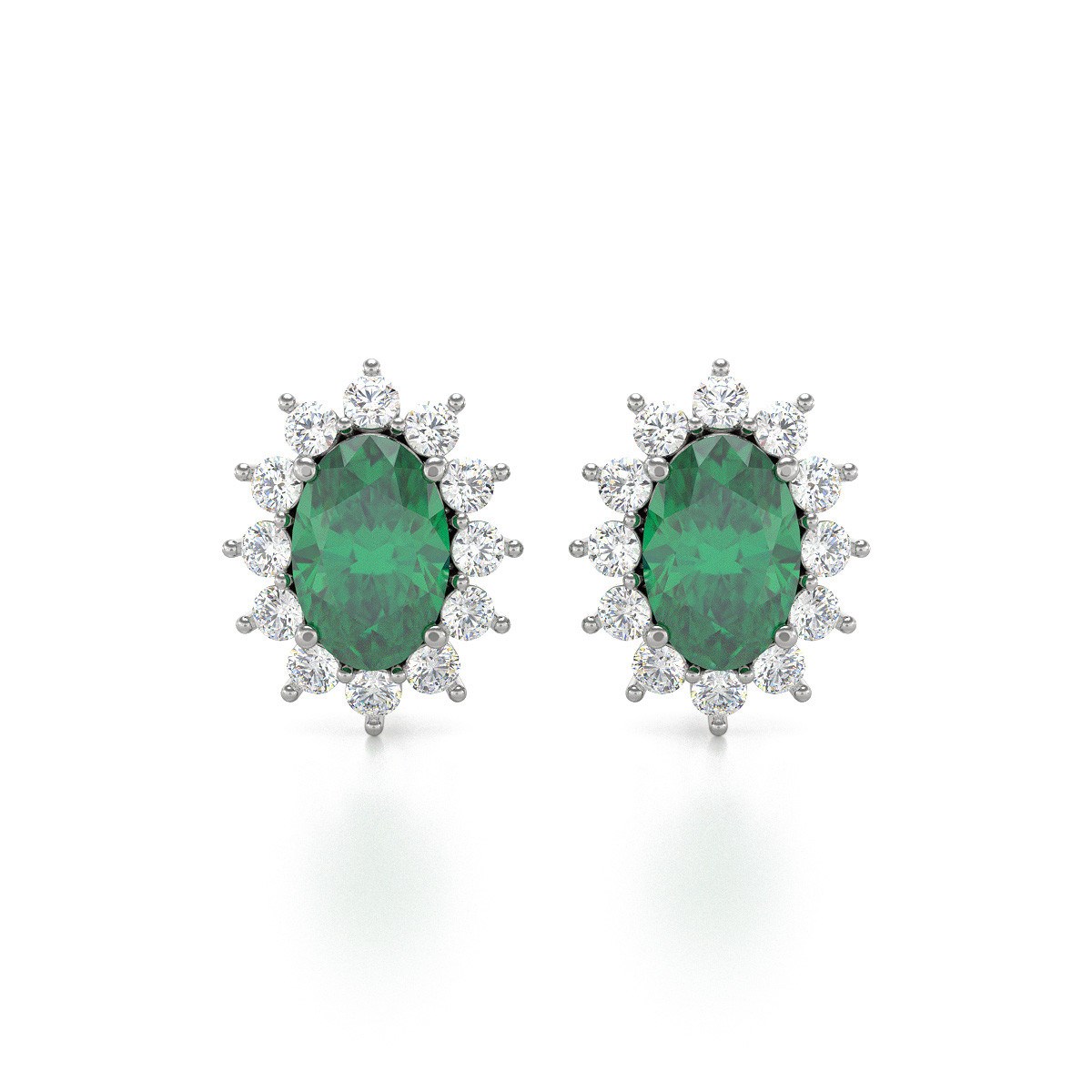 Boucles d'oreilles ADEN Or 585 Blanc et Emeraude Forme Marquise 1.4grs
