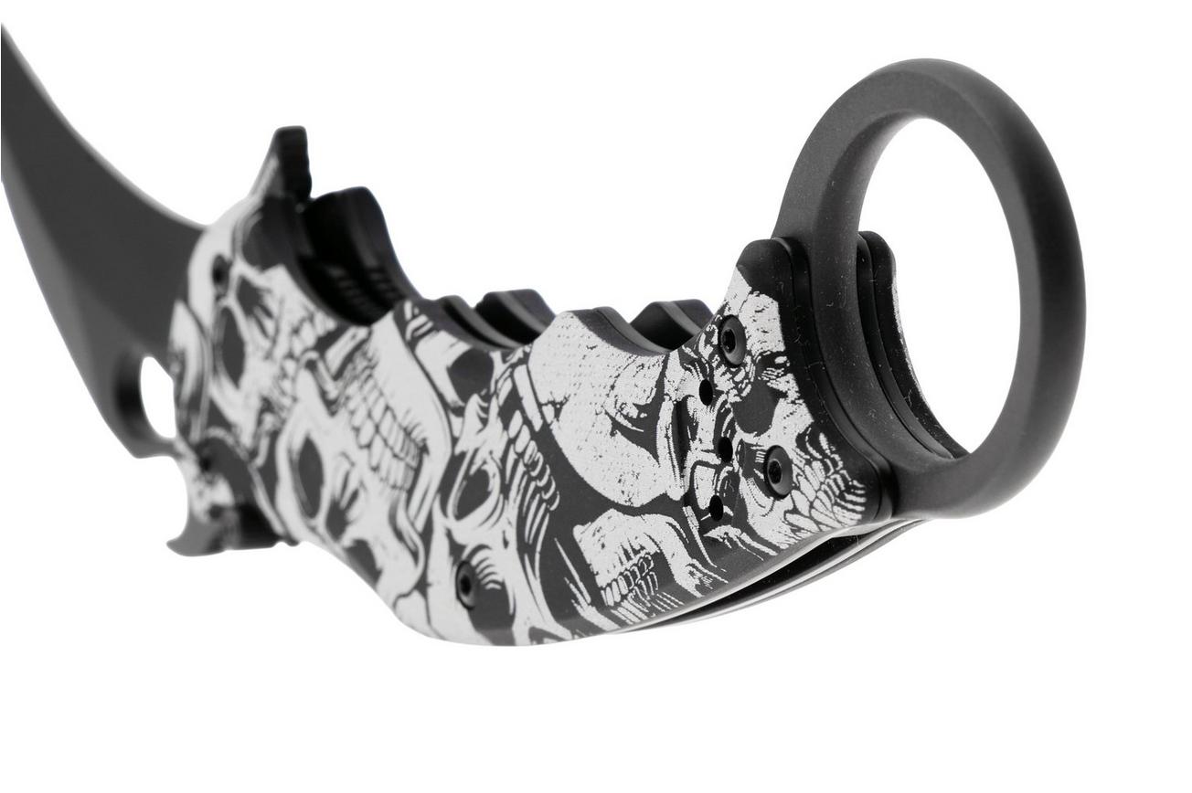 Fox FX-599 ALB-3 The End, Black Idroglider Böhler N690Co, Engraved Aluminum, karambitmes
