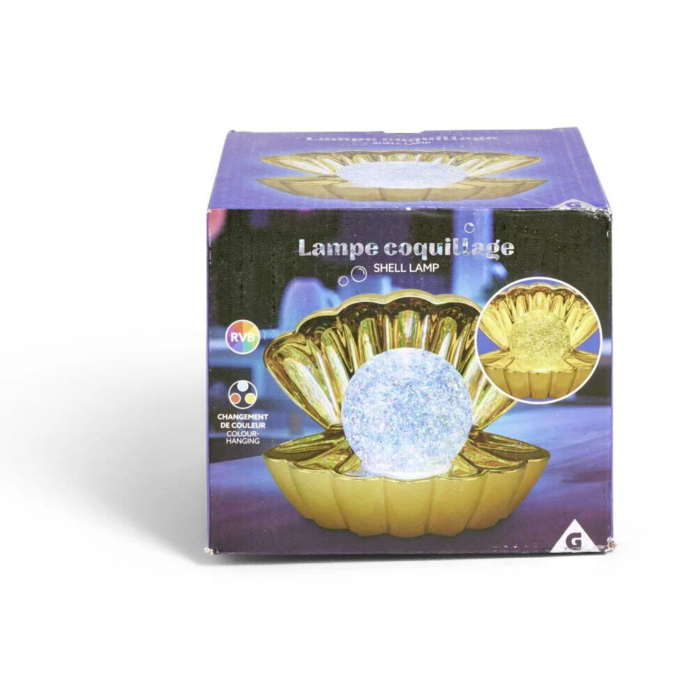 Lampe LED perle et coquillage doré