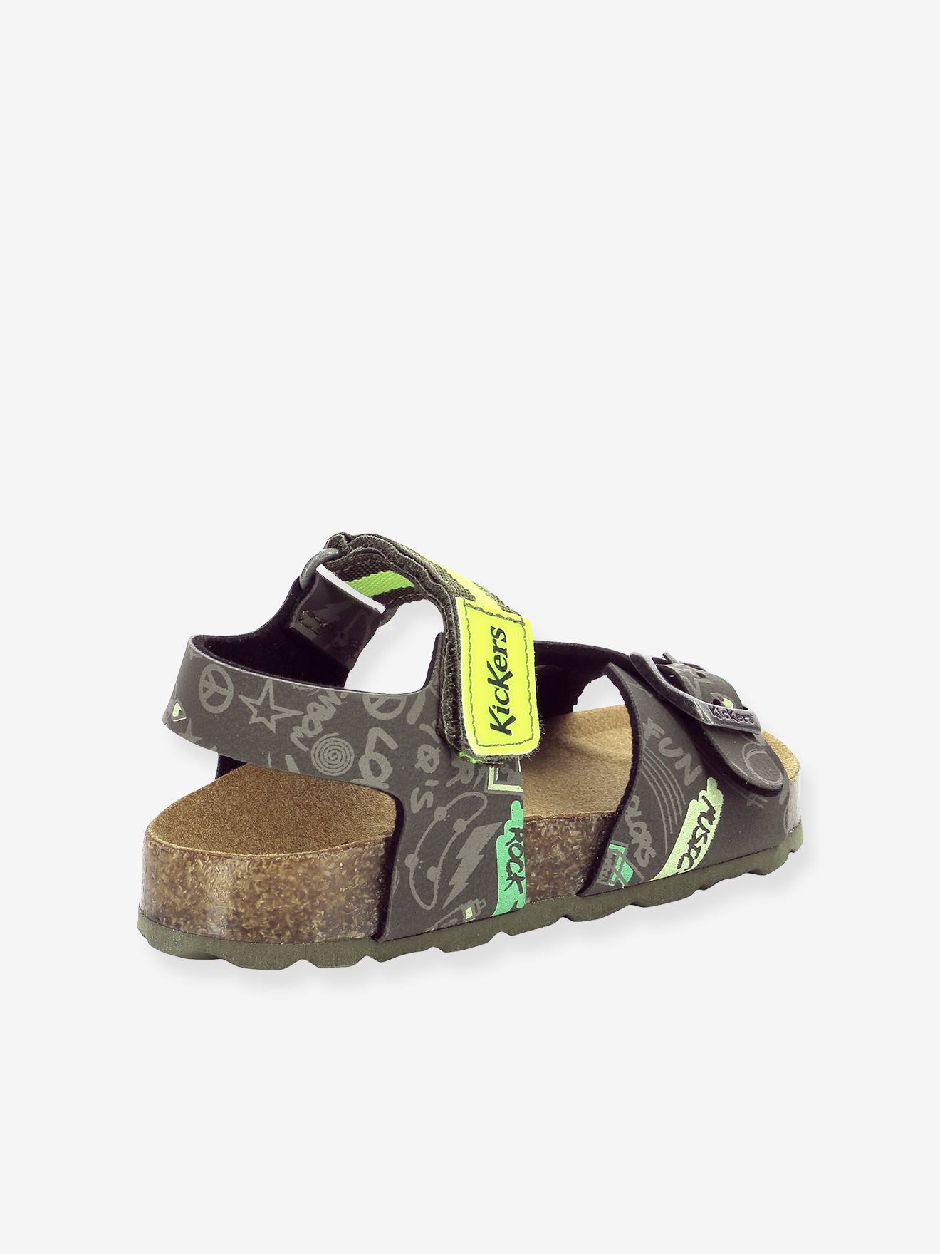 Sandálias Sostreet Sokick KICKERS® em couro estampado verde escuro