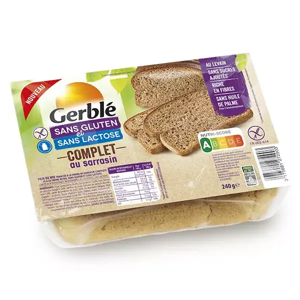 Pão integral de trigo sarraceno Gerblé sem glúten e sem lactose, 240g