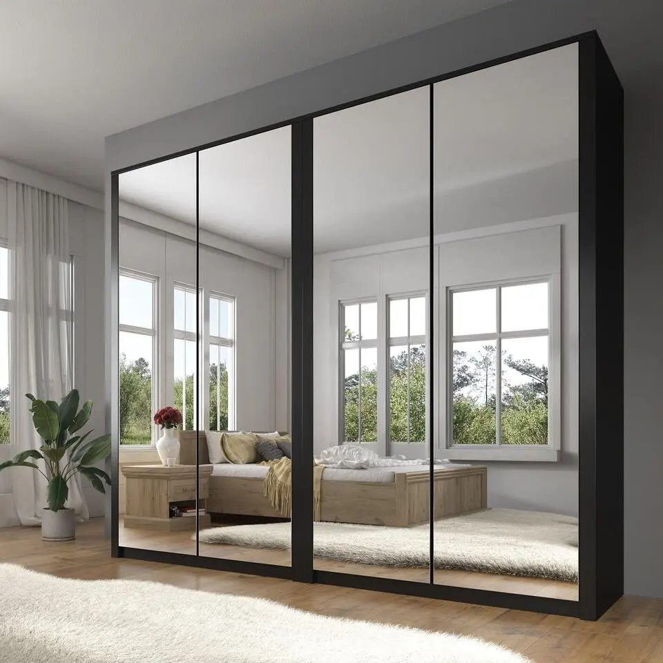 Meubella - Kledingkast Malibu - Mat zwart - 226 cm - Met spiegel