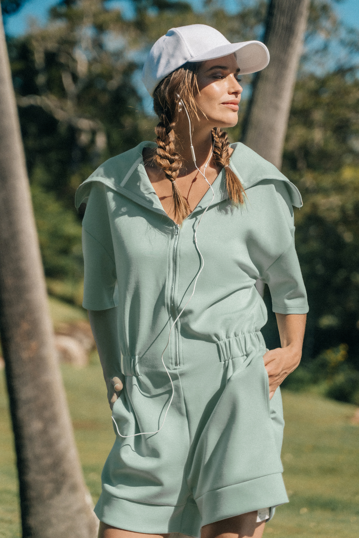 Comboshort oversize à col chemise et zip sur le devant