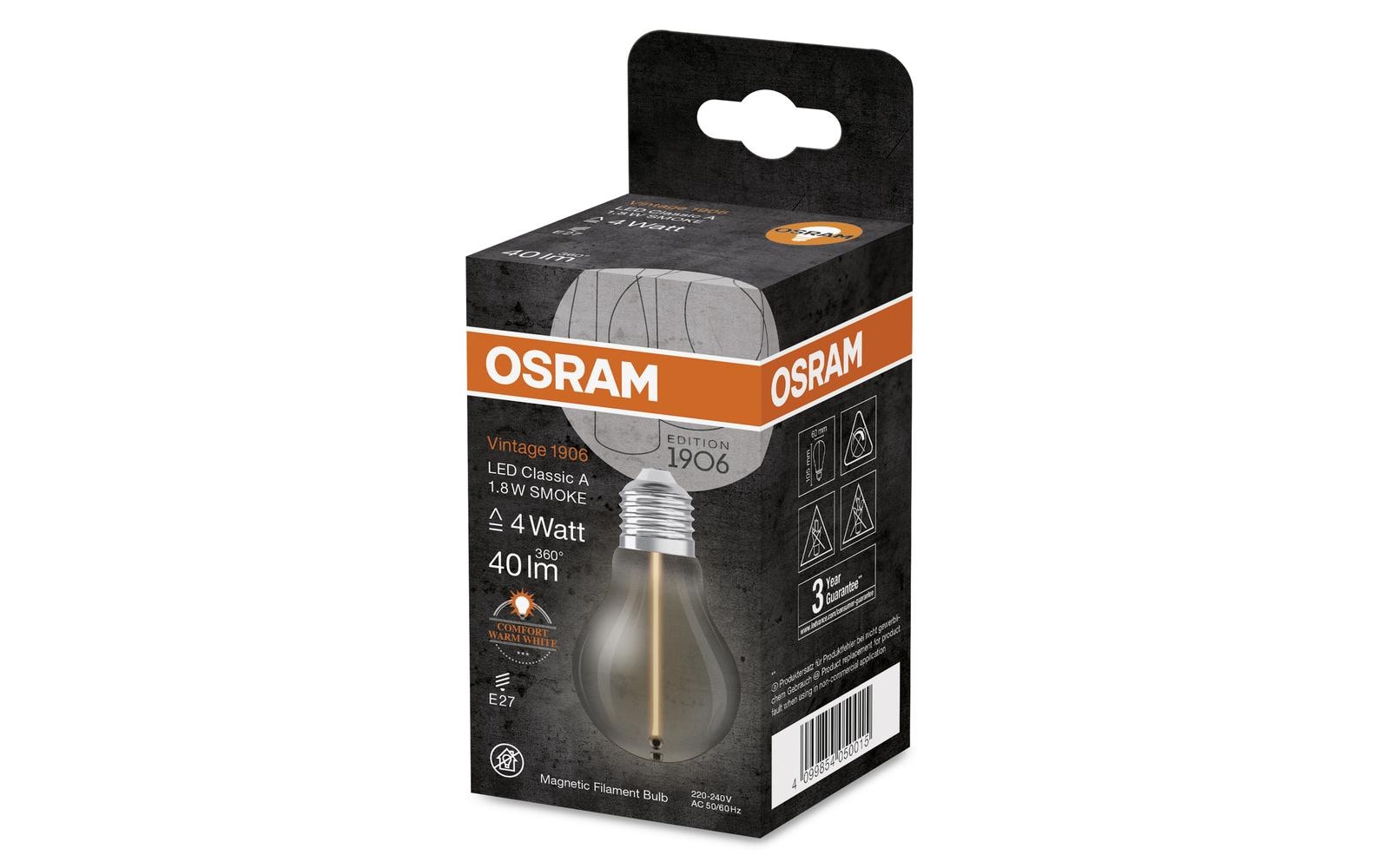 Vintage 1906 LED CLASSIC A 1.8W, E27, WarmweissLED-Lampen, klassische dekorative Lampen mit innovativer LED-«Gluewendel-Magnet»-Technologie