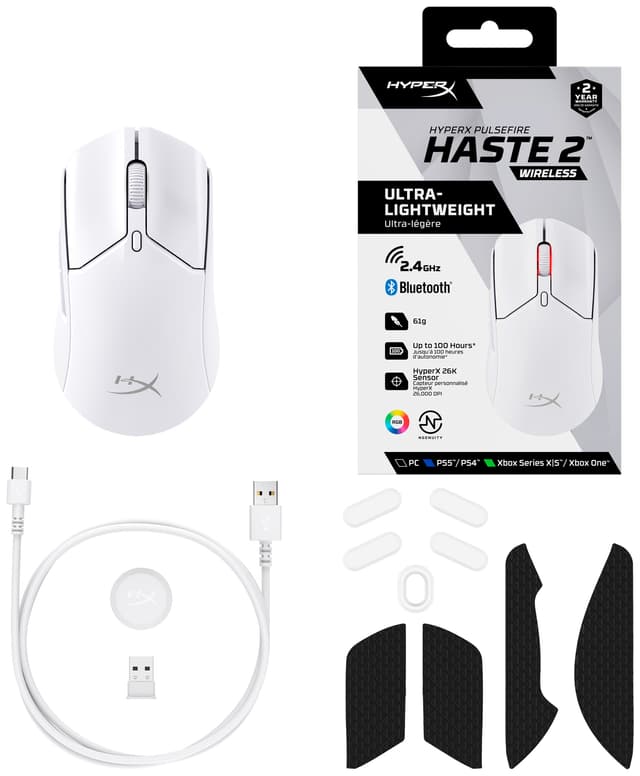 HyperX Pulsefire Haste 2 trådløs gaming-mus (hvid)