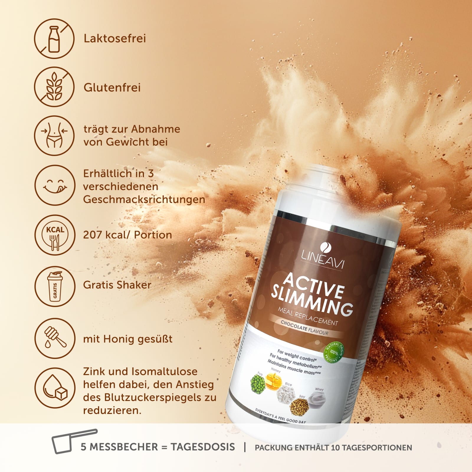 LINEAVI Aktivkost Diät Shake + Shaker - 3x500g - Schokolade