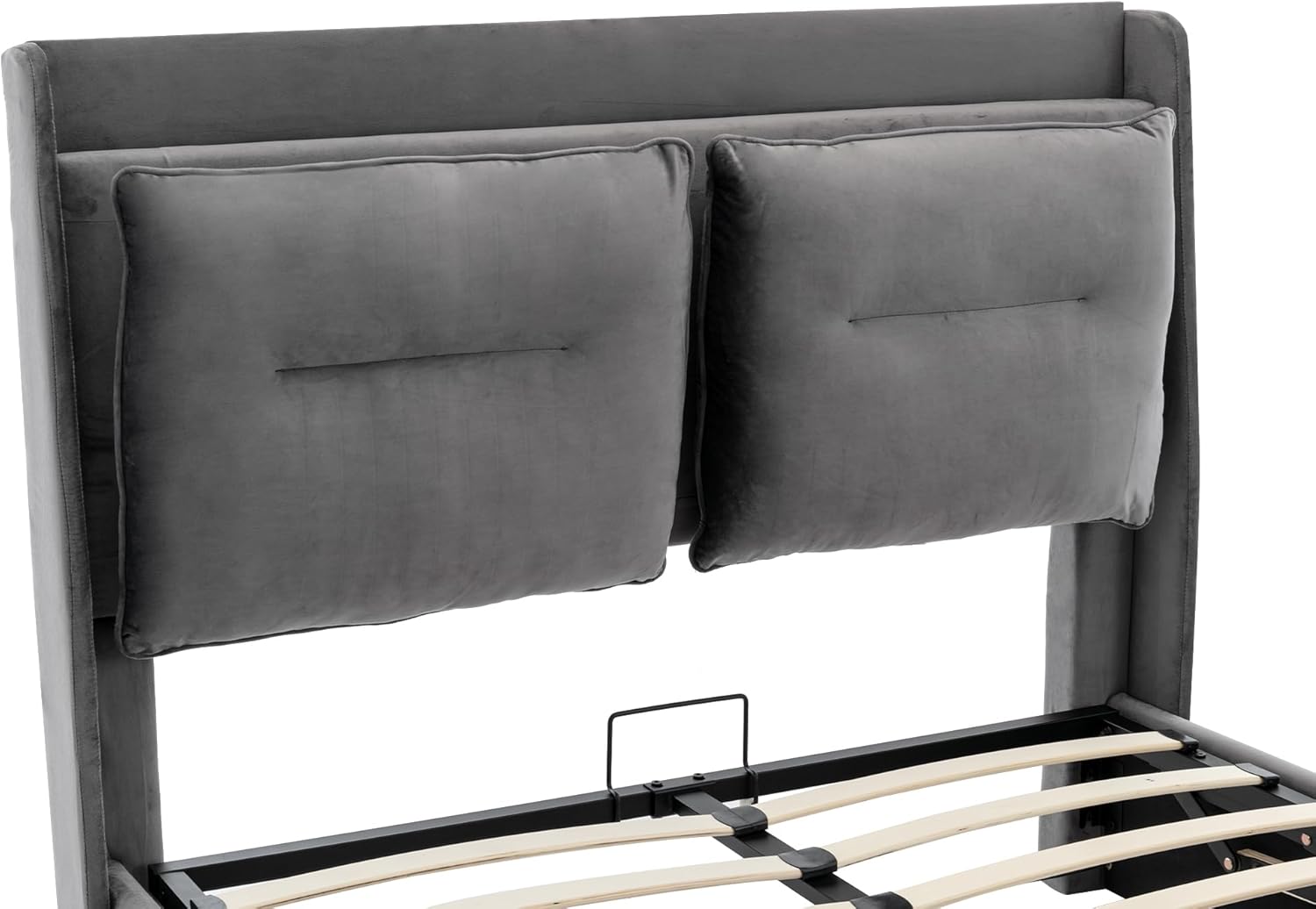 Bett 180x200cm, Polsterbett mit LED Licht und Schublade, Hydraulisches Bettgestell mit Stauraum, Oberfläche aus Samt, Doppelbett mit Lattenrost, ohne Matratze, Grau