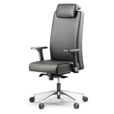 Fauteuil de bureau BOP - accoudoirs réglables - appui-tête - cuir noir
