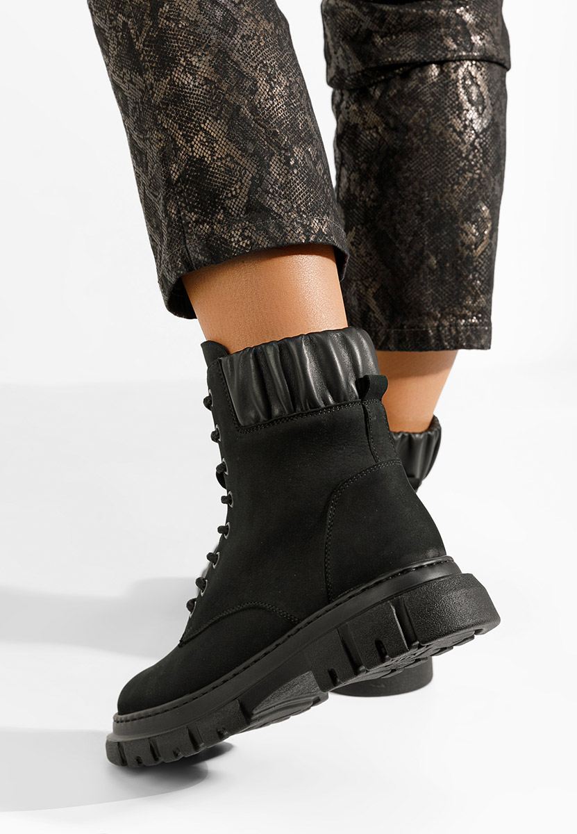 Bottines à lacets femme en cuir noirs Zarsa V2