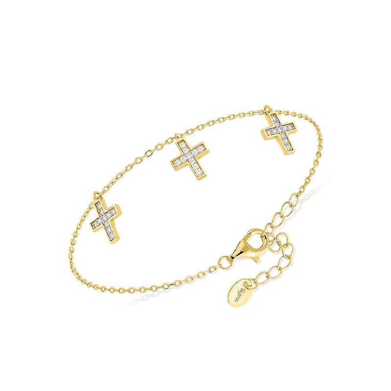 Bracelet Argent Doré Petites Croix Pendantes Santa Sertie De Zirconium Blanc