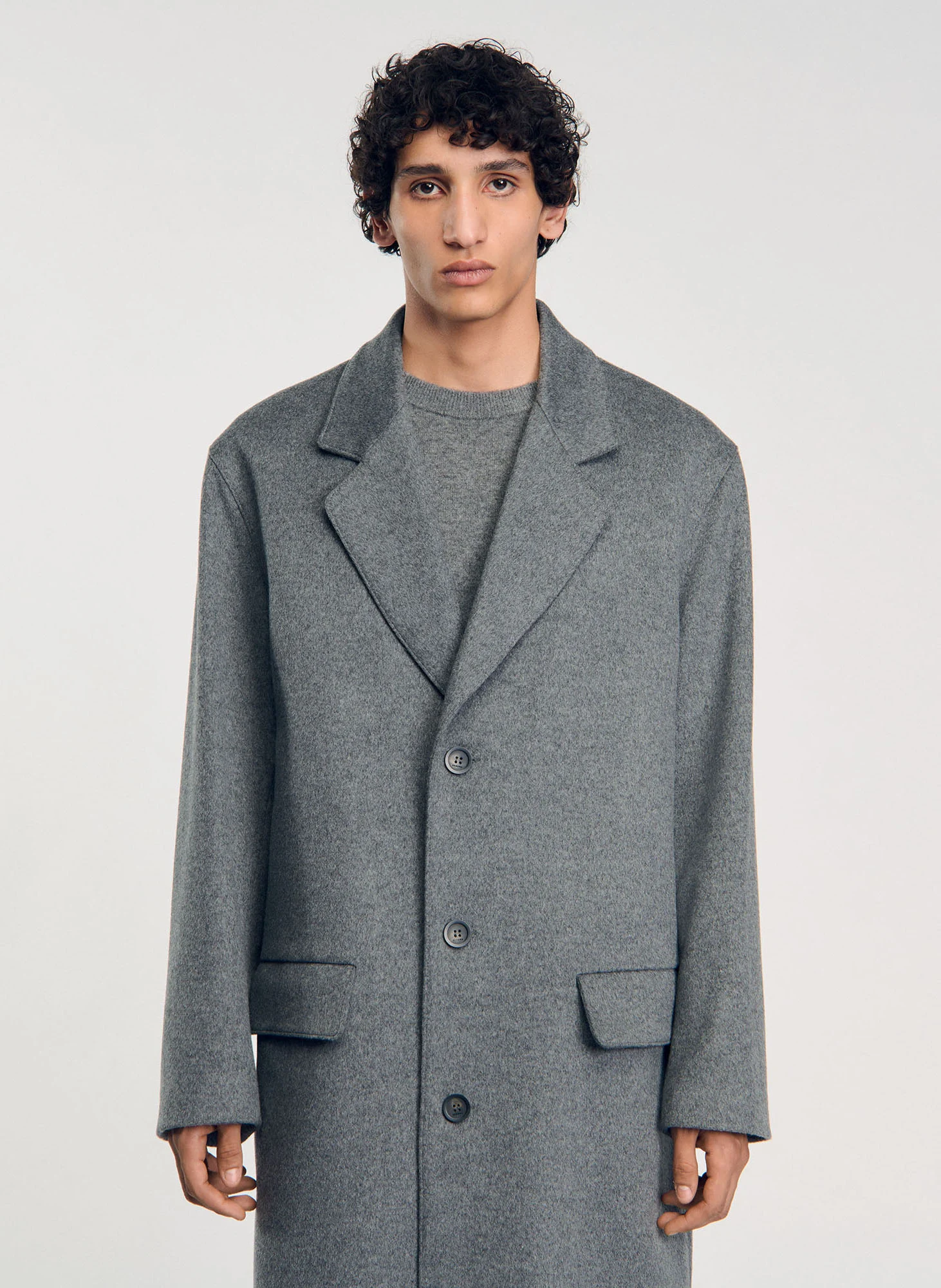 Manteau col tailleur en laine mélangée | Gris