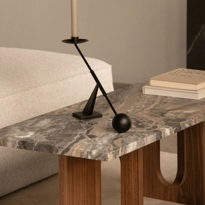 Audo - Androgyne Couchtisch 120 x 45 cm, Walnuss / Calacatta Viola