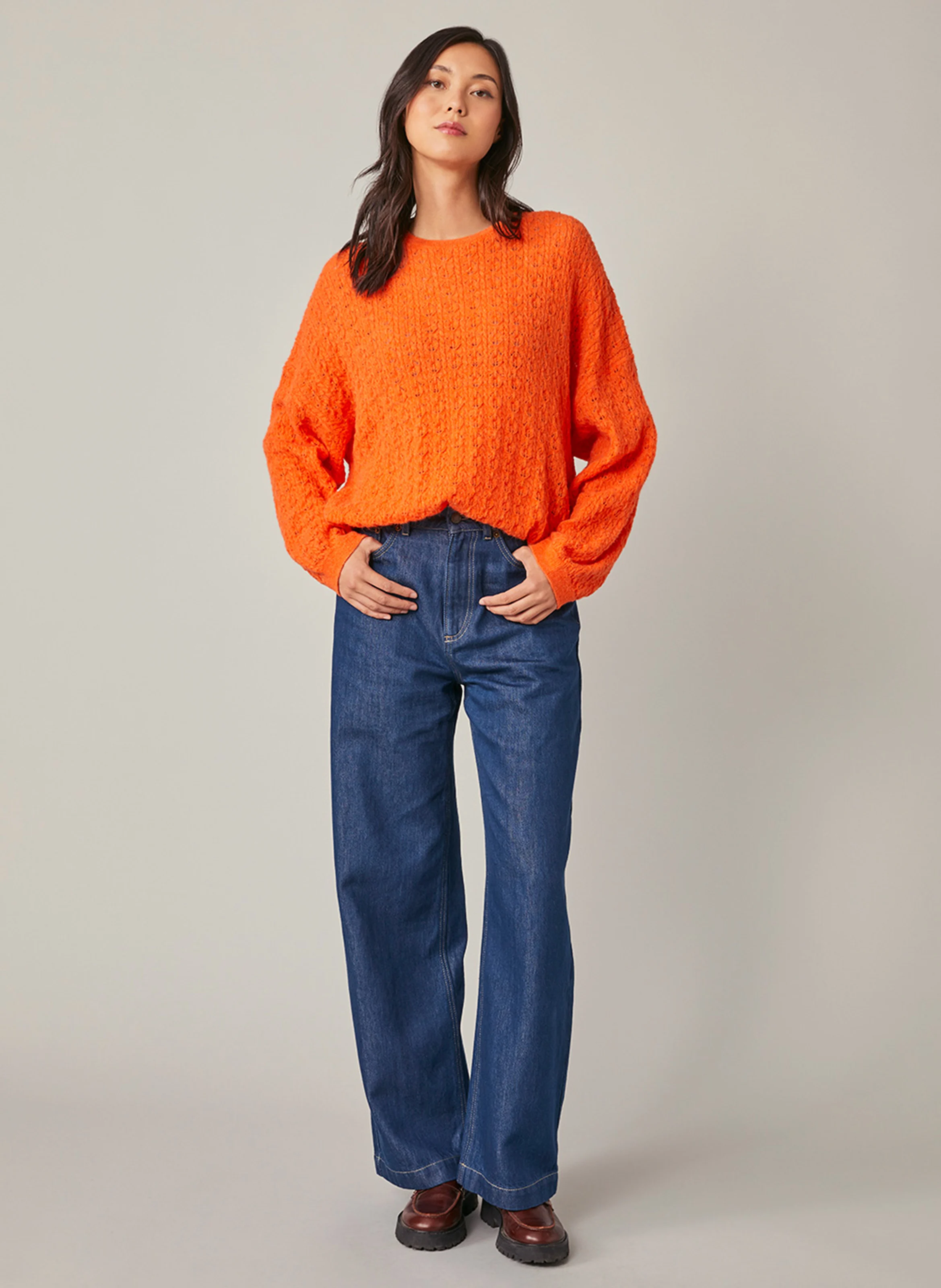 ERMENCE - Pull oversize col rond en alpaga mélangé | Orange