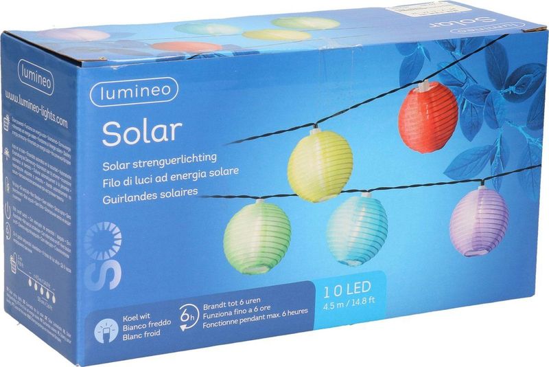Solar lampion tuinverlichting/feestverlichting gekleurd 4.5m - Partyverlichting Lichtsnoeren