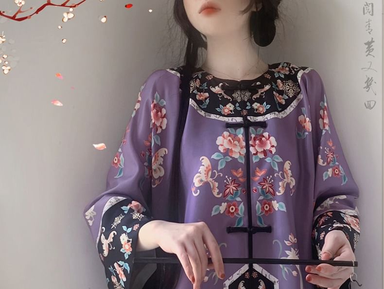 Francoix - Hanfu-kostuumset met lange mouwen en bloemenmotief