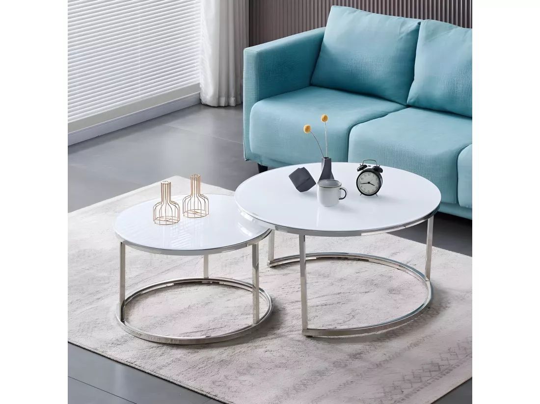 Lot de 2 tables basses gigogne arto inox blanc ultra