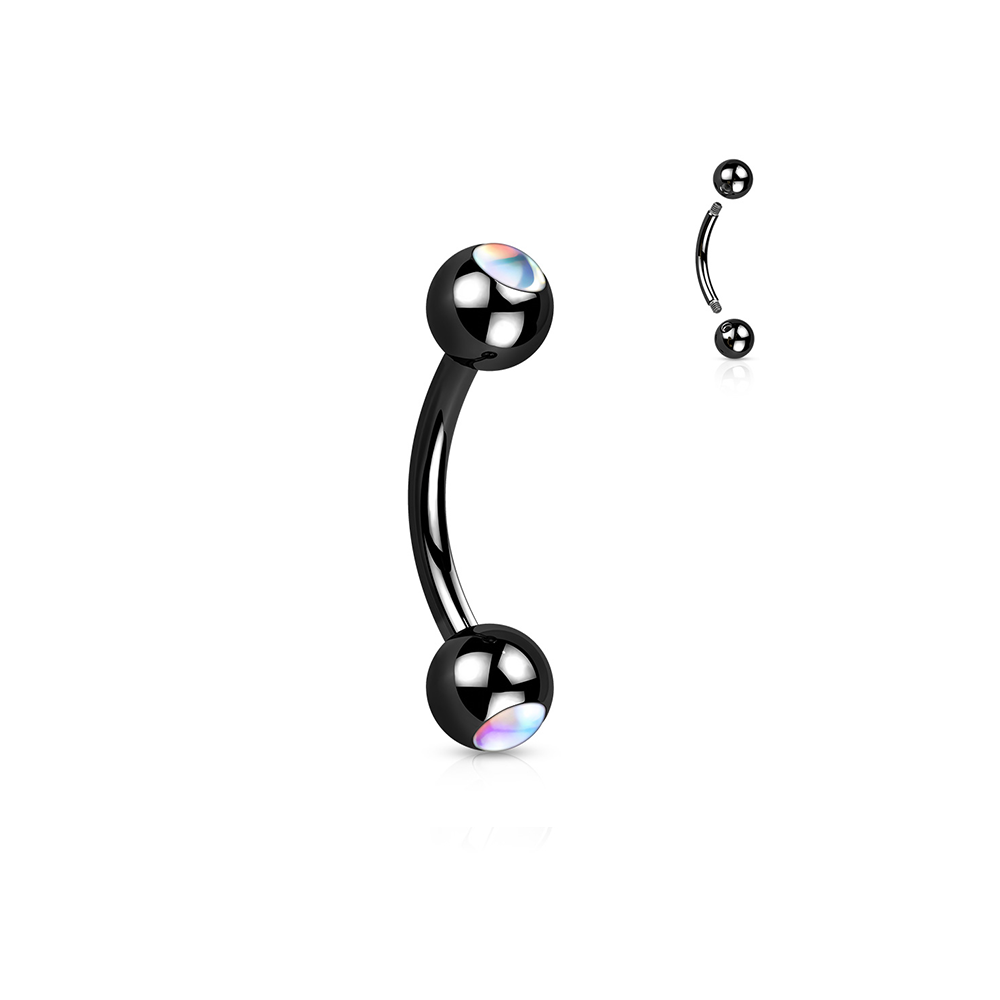 (8mm) Curved Barbell 316L Chirurgenstahl Augenbrauen Piercing Banane mit Strass Steinen - Schwarz