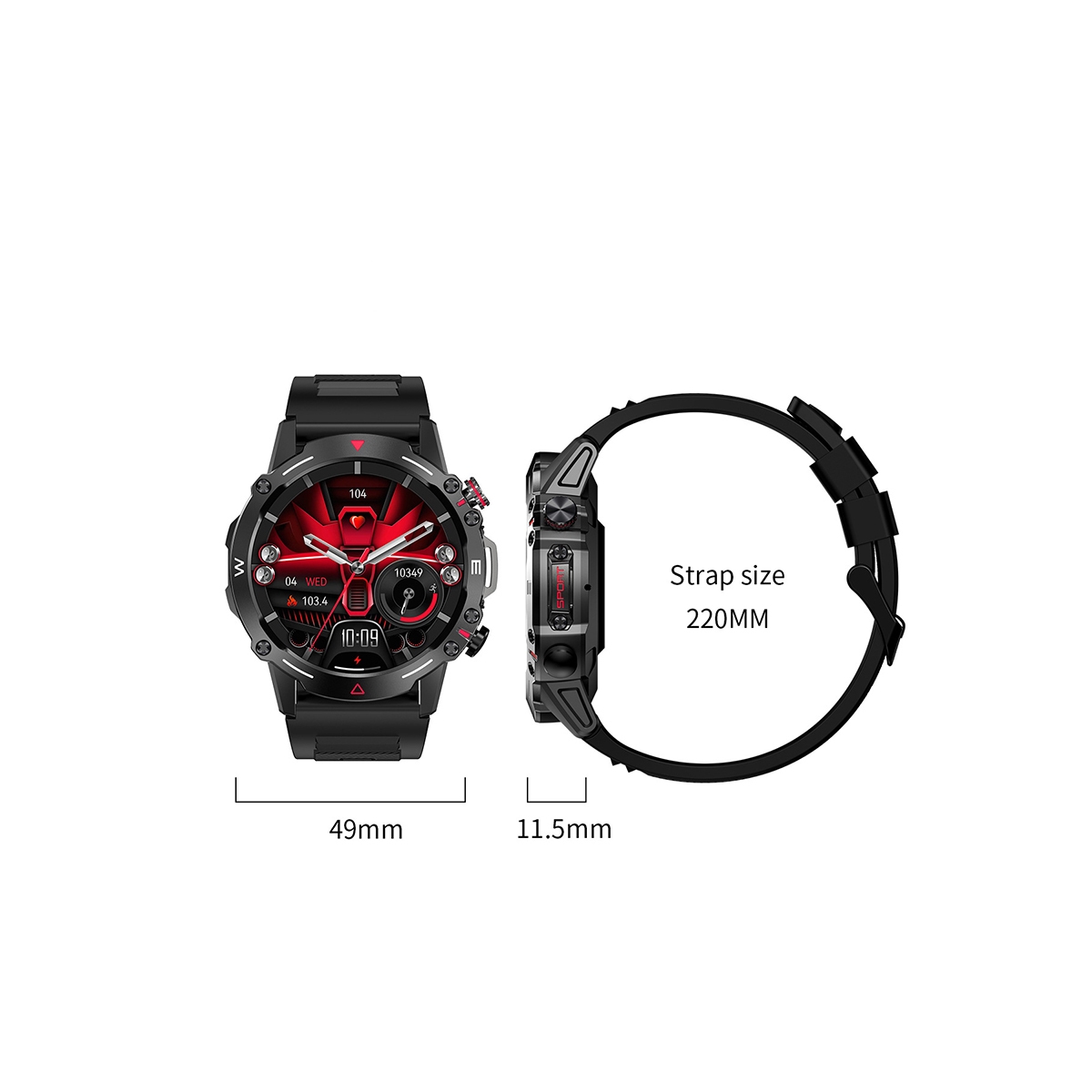 Smartklokke / sportsklokke med Bluetooth-anrop Sort