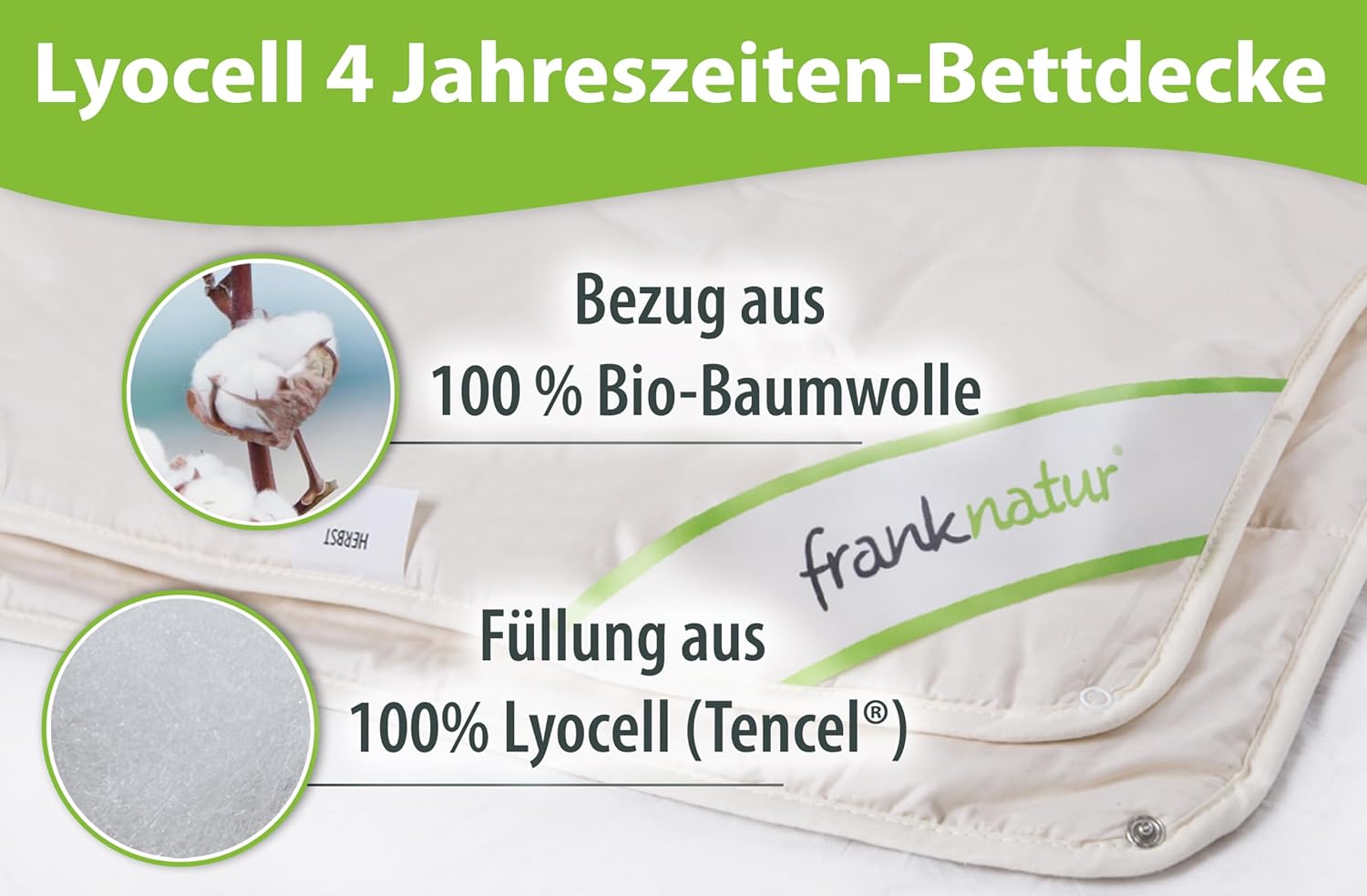 franknatur 4 Jahreszeiten Bettdecke 135x200 Lyocell Tencel Bio Baumwolle