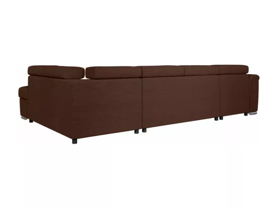Canapé panoramique 6 places Paola convertible avec 2 coffres en velours côtelé - Marron - L320,5 x P188 x H76cm - Loungitude