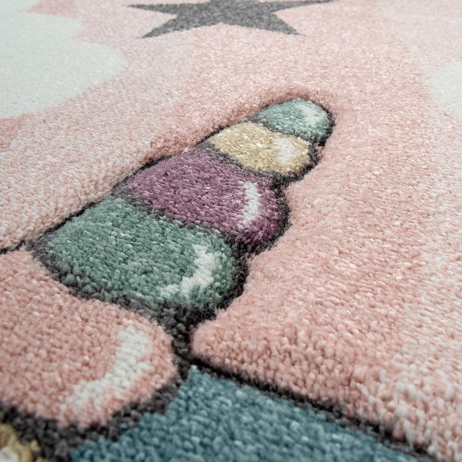 Paco Home Kinderteppich »Cosmo 395« rechteckig 12 mm Höhe 3D-Design, niedliches Einhorn Motiv, Pastell-Farben, Kinderzimmer