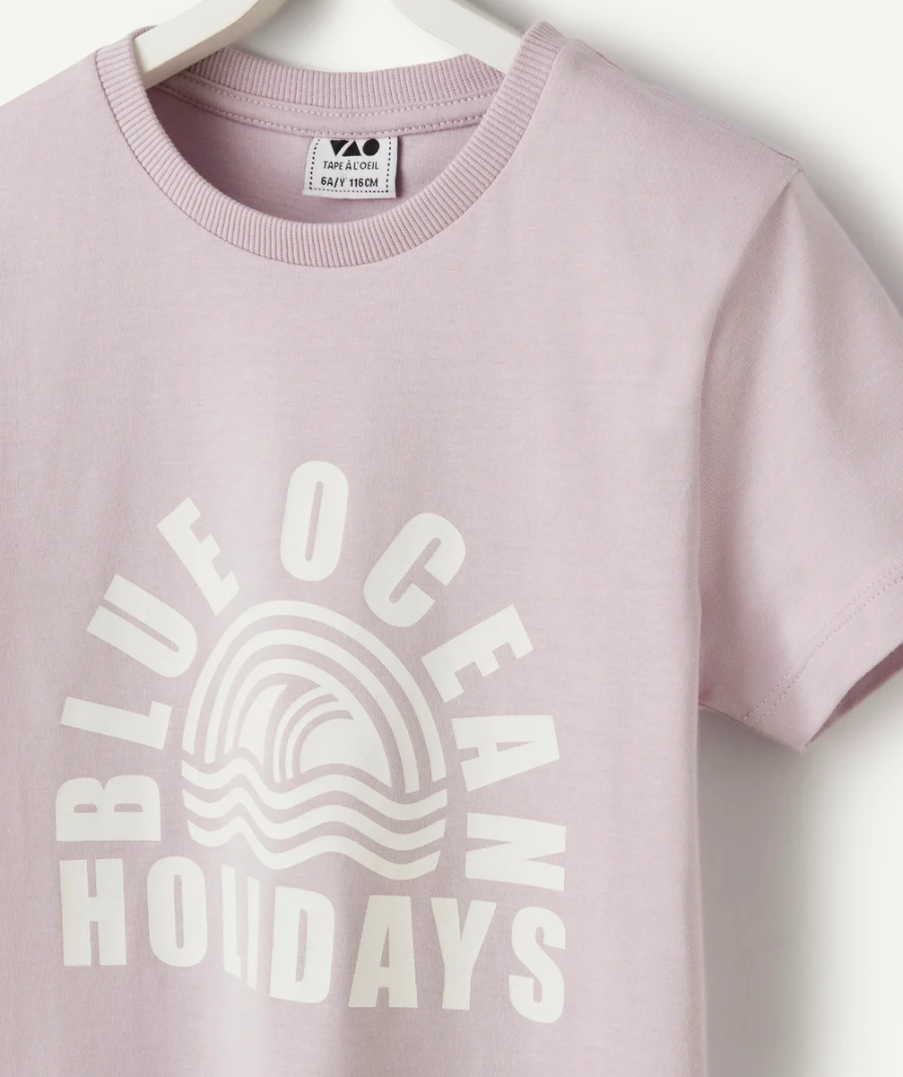 t-shirt manches courtes garçon en coton bio lilas thème vacances