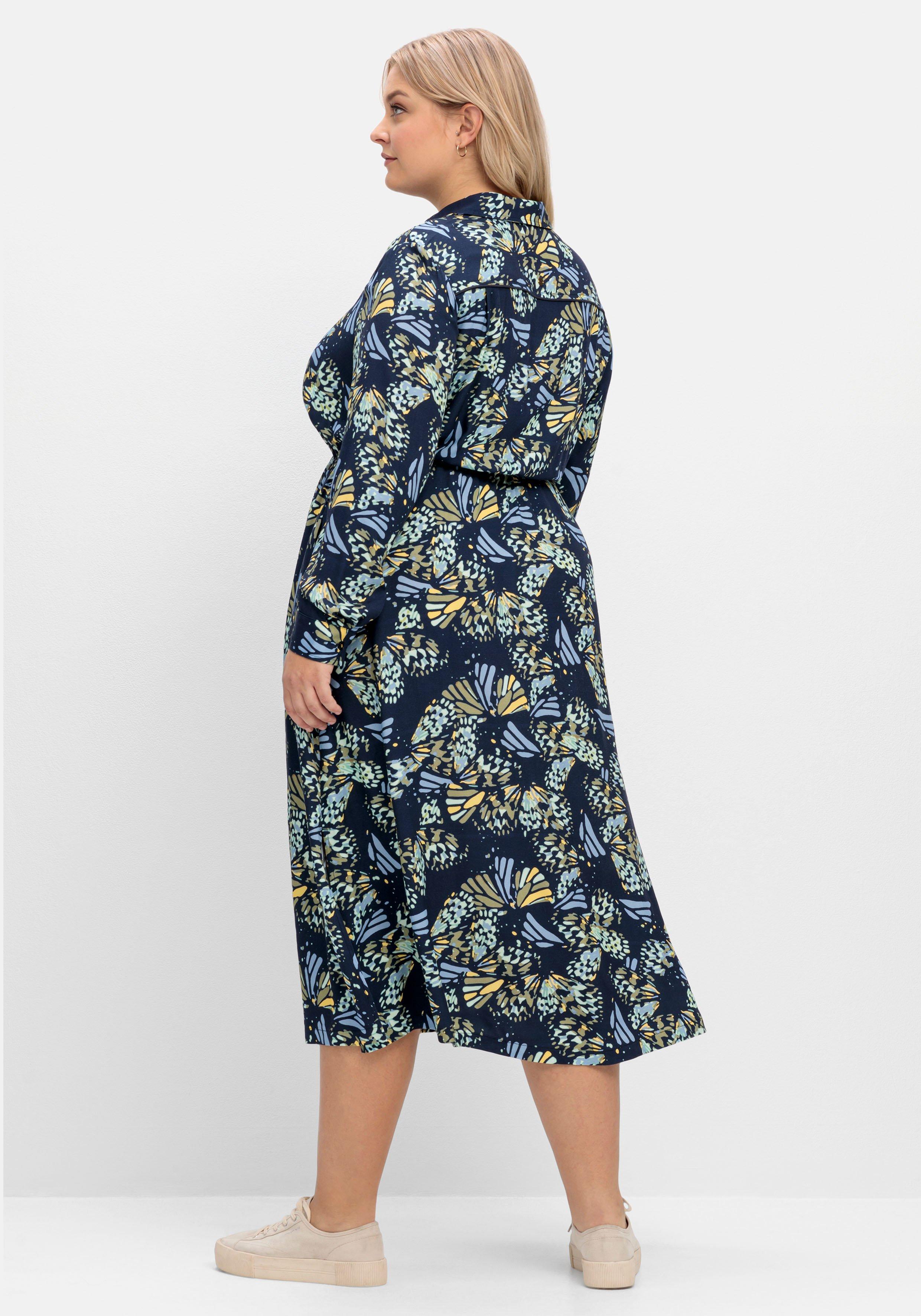 Hemdblusenkleid mit Schmetterlings-Alloverdruck