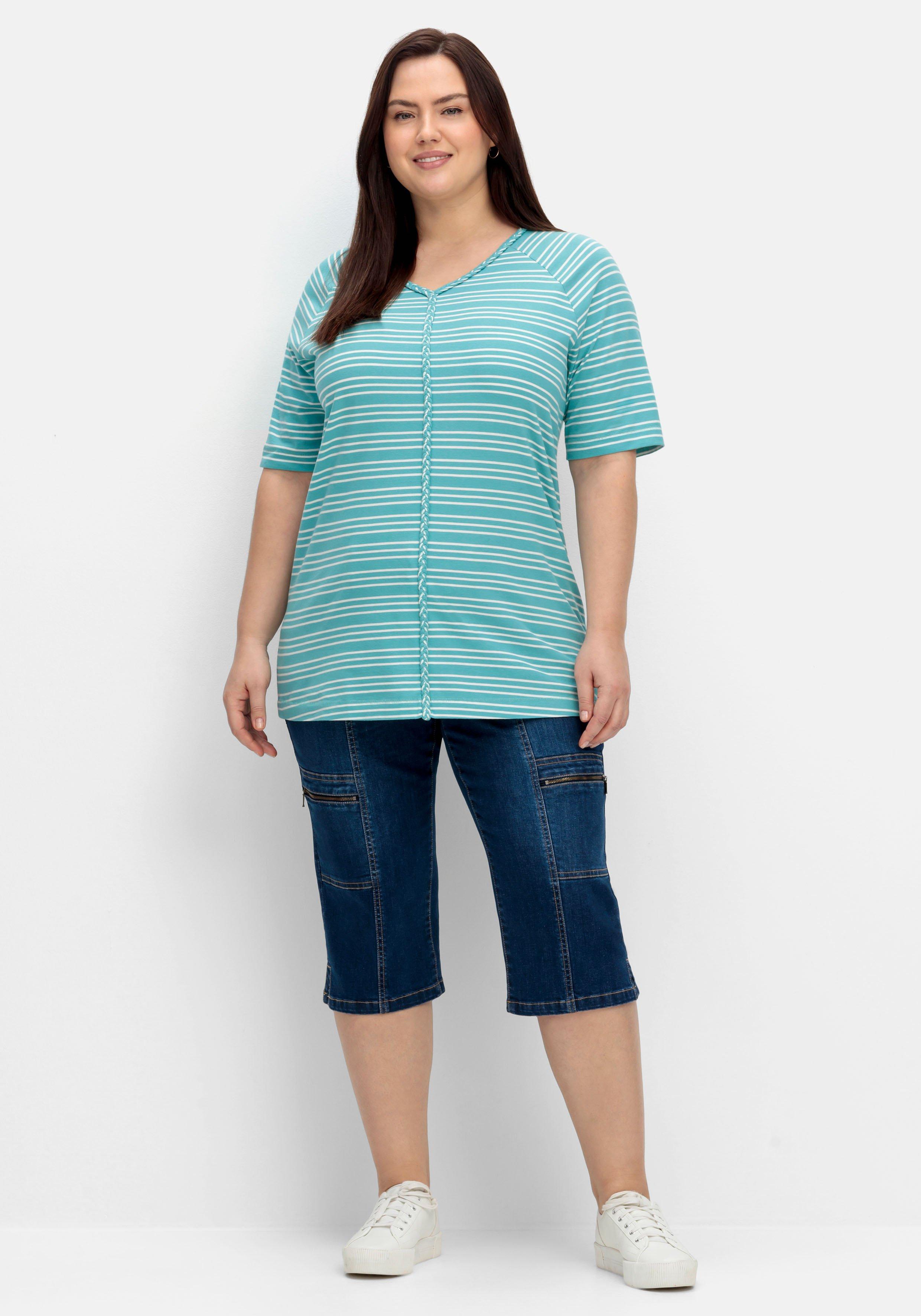 Ringelshirt mit Raglanärmeln und V-Ausschnitt