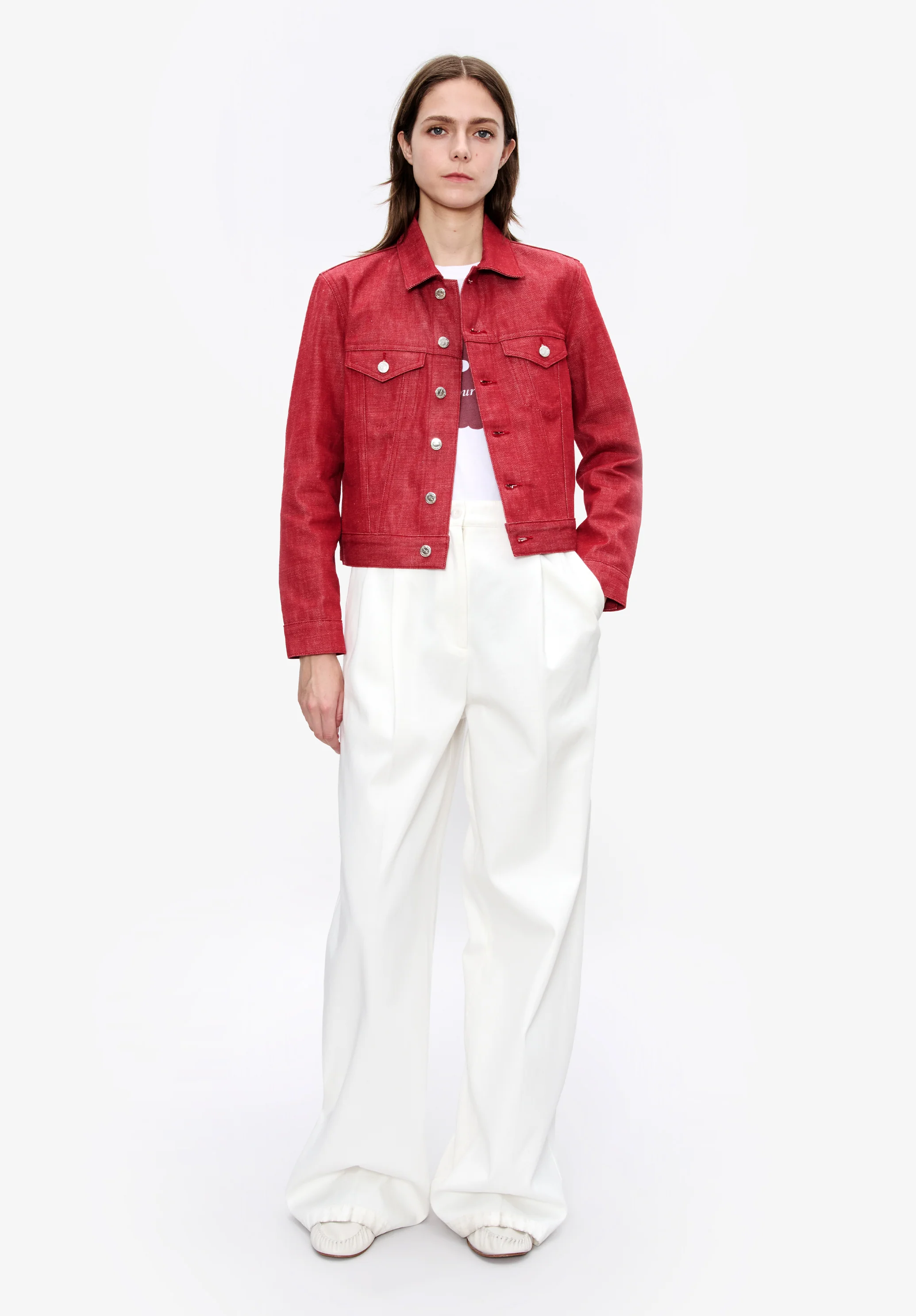 veste en denim - Rouge