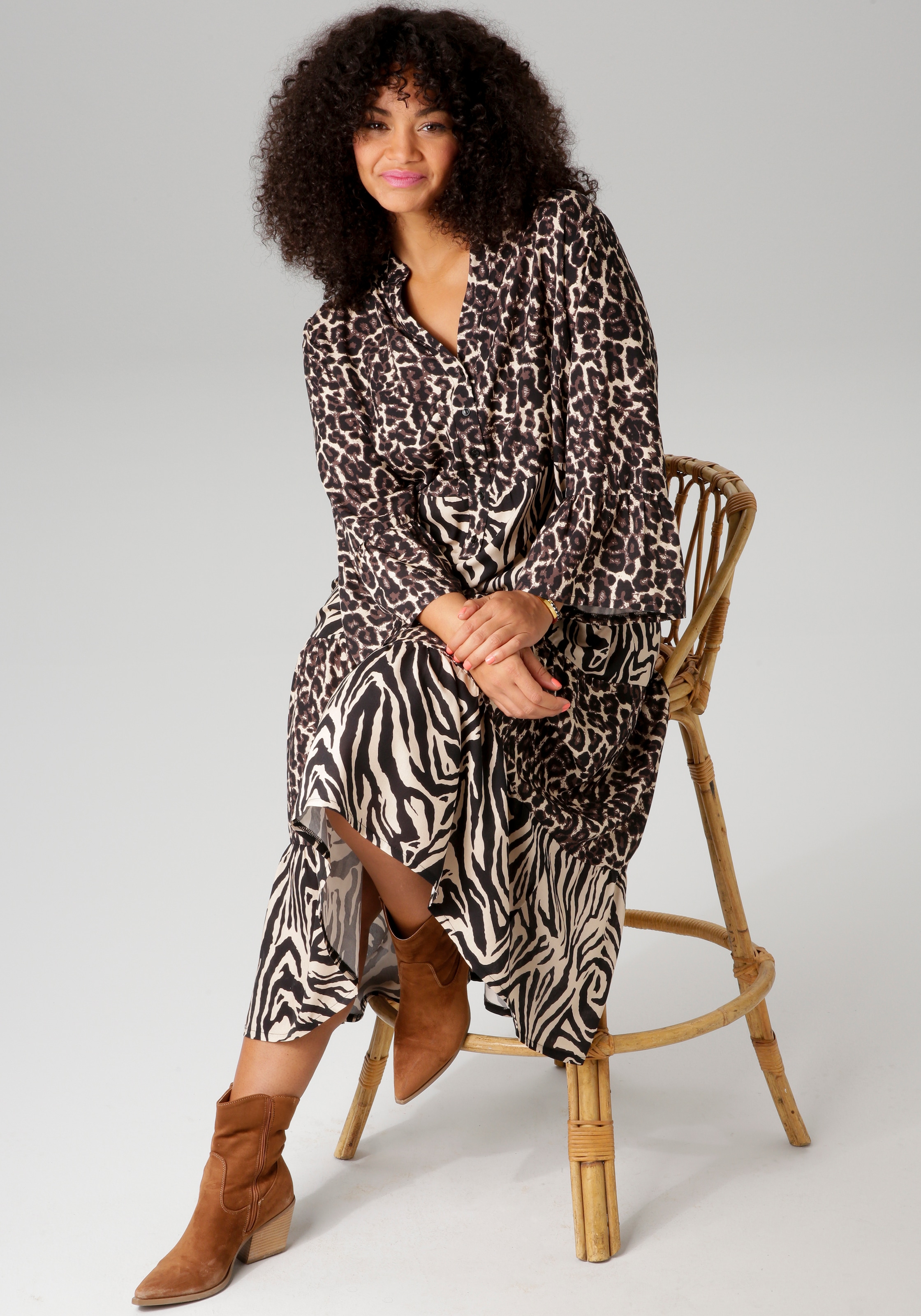 Aniston PLUS Midikleid im extravaganten Animal-Zebra-Printmix