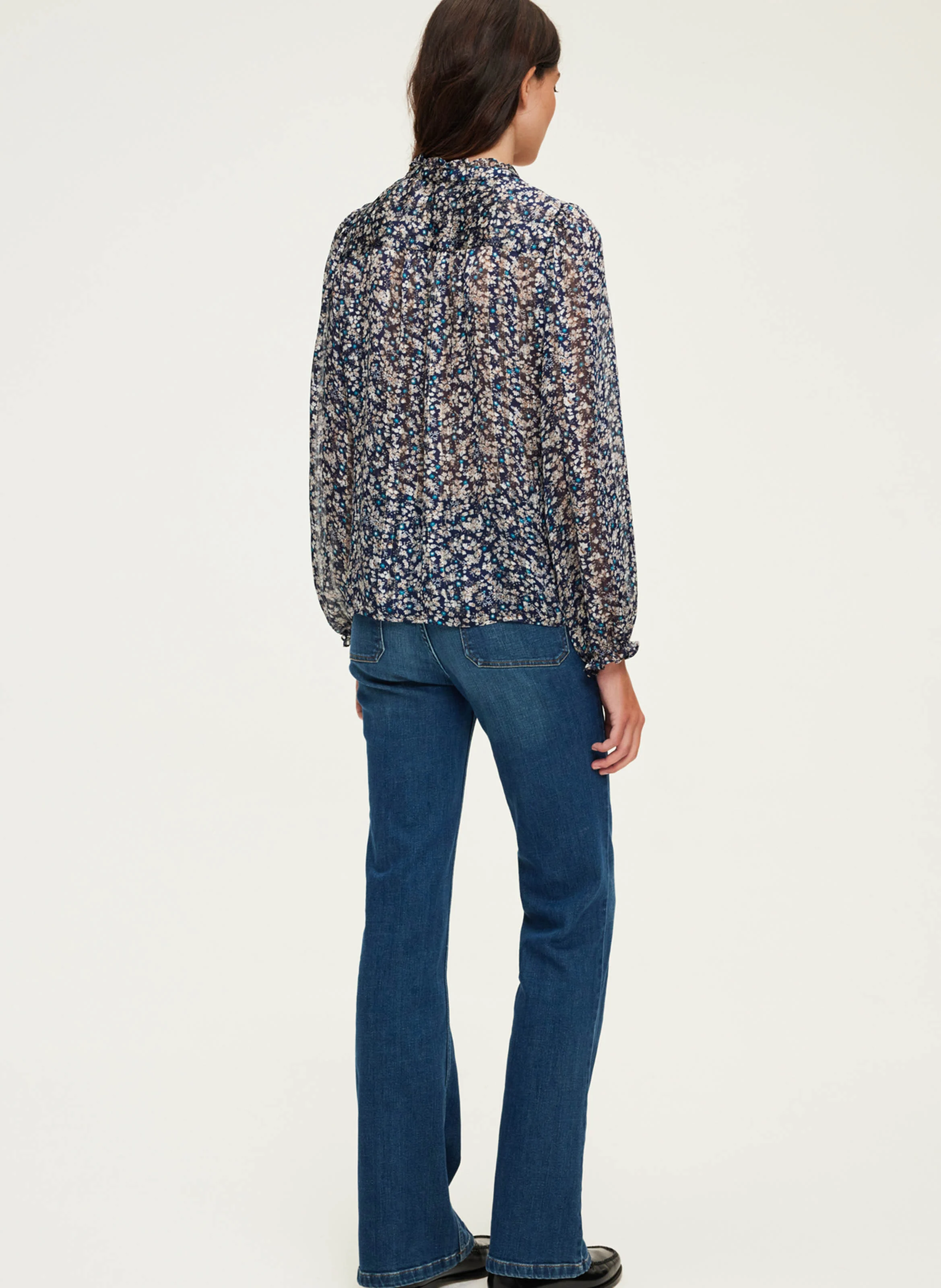 BELODIE - Chemise droite imprimée à volants | Bleu
