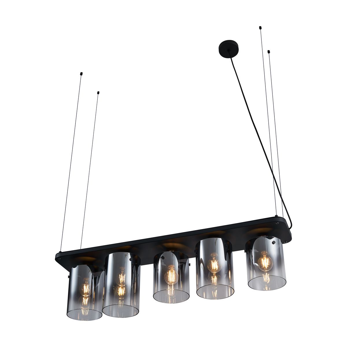 Moderne hanglamp zwart met smoke glas 5-lichts - Hybrid