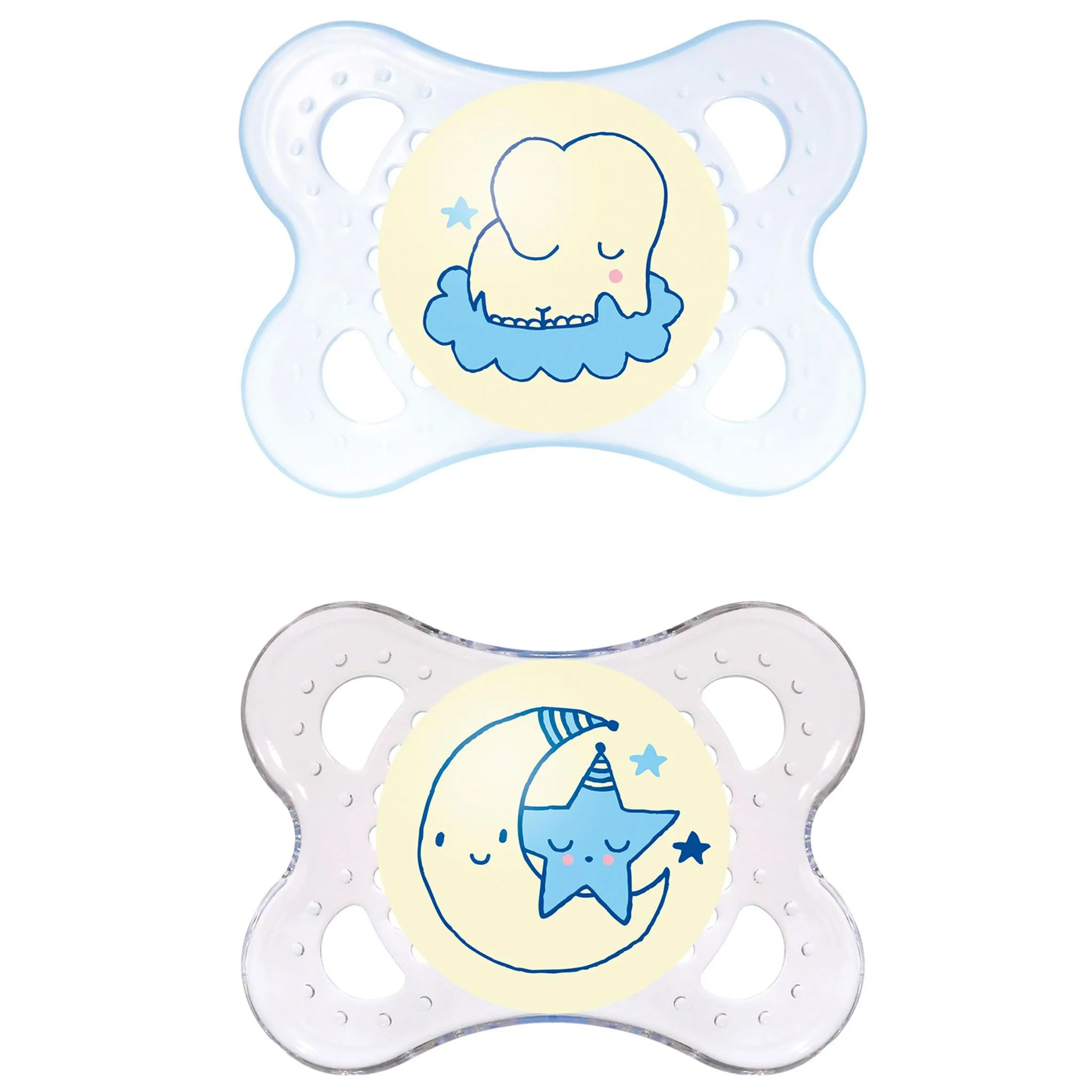 Mam Baby Suce Orthodontique Night 0-6mois Paquet de 2 - Bleu Brille dans le noir