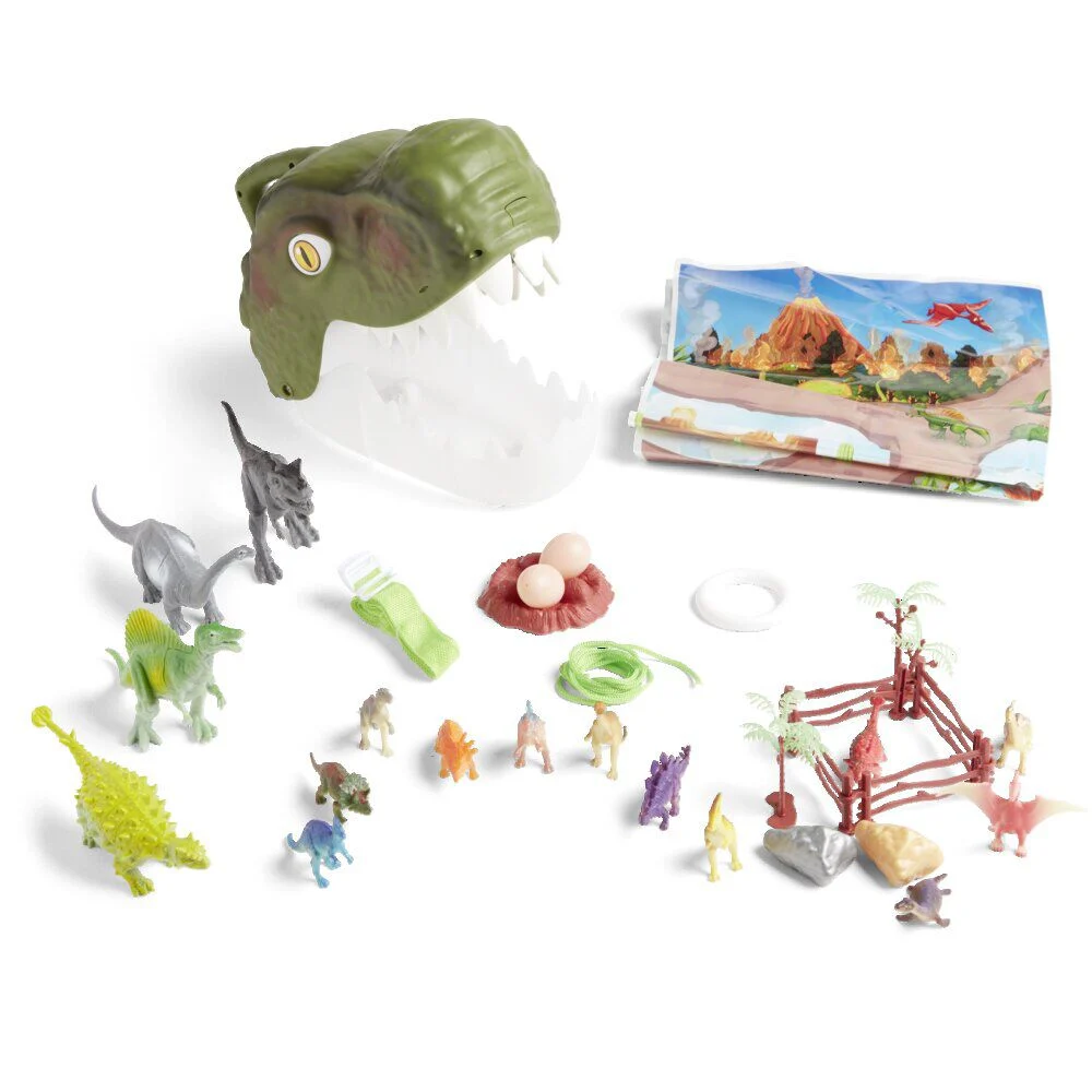 Boîte de rangement tête de dinosaure avec figurines